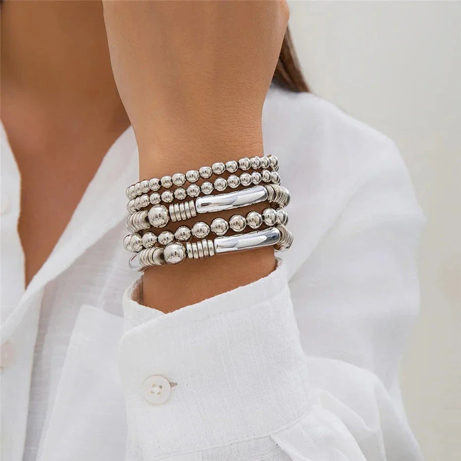Striking beaded punk bracelet with dual-tone options, suitable for both men and women