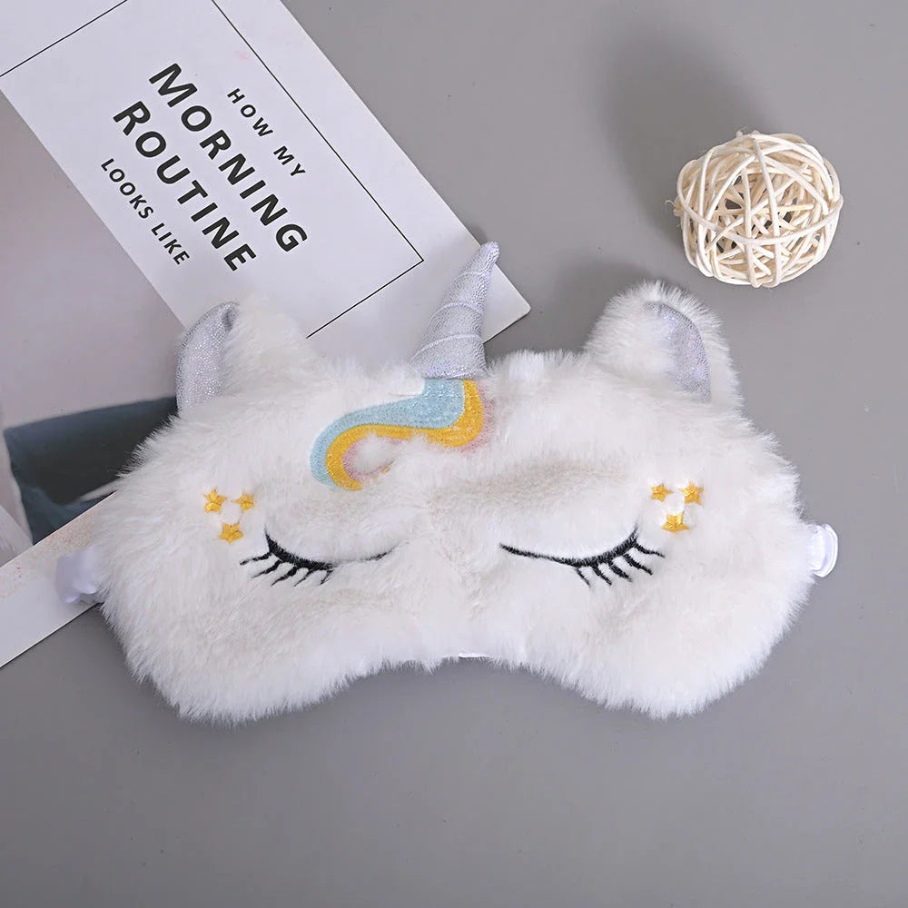 Soft and plush glitter unicorn sleep mask with elastic bandage for a comfortable fit