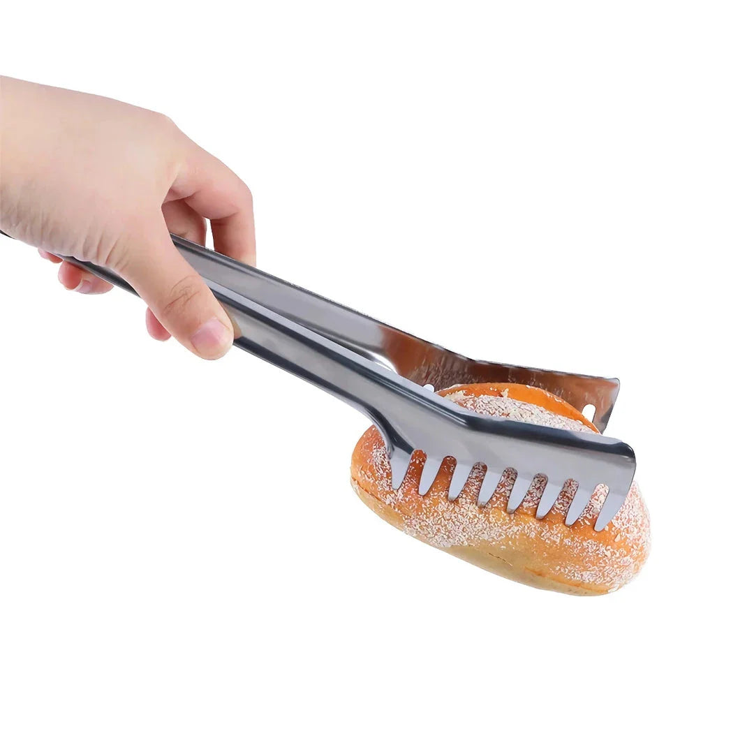24cm premium stainless steel tongs with thickened wide edge, insertable and releasable design, and independent comb clip for effortless handling of noodles, spaghetti, and irregularly shaped foods