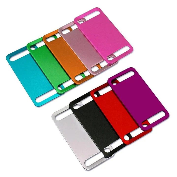 Trendha's personalised dog ID tags in 9 vibrant colours, made from durable aluminium for long-lasting use.