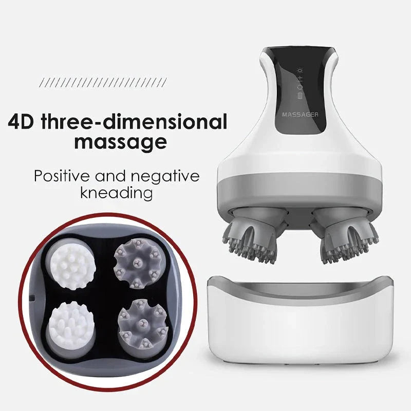 4D Smart Scalp Massager with advanced features for deep kneading massage, red and blue light therapy, and personalized comfort