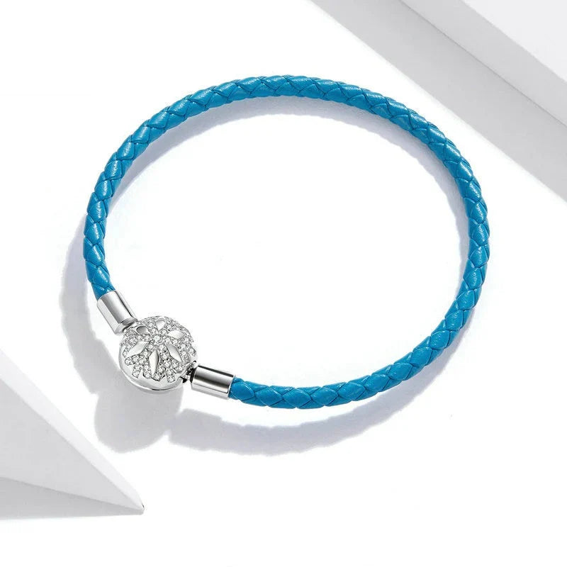 925 Silver Braided Blue Leather Rope Bracelet - Elegant and Adjustable Accessory with Buckle Closure