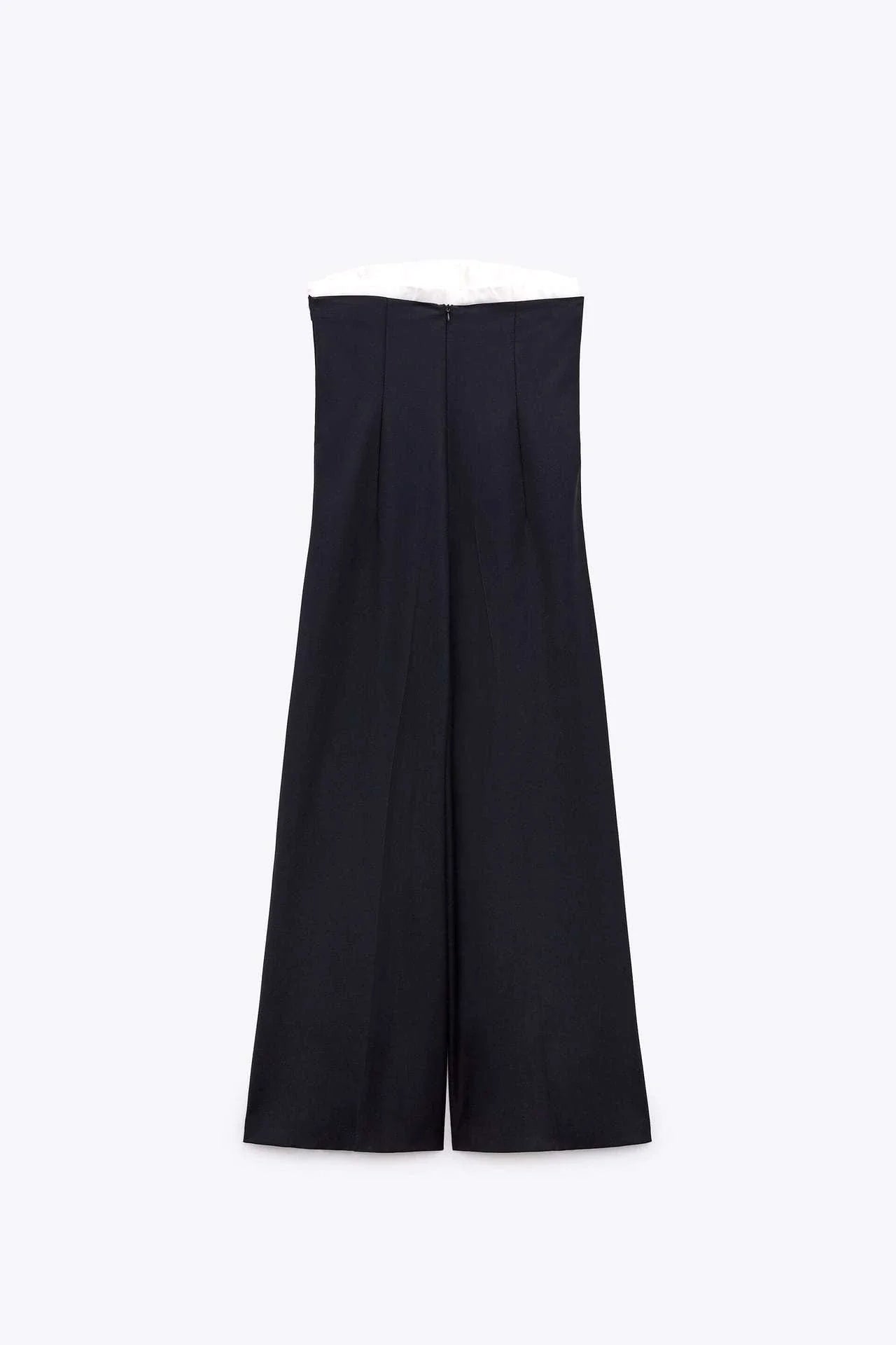 Trendha Contrast Stitching Tube Top Jumpsuit in Sea Blue, featuring raglan sleeves, wide legs, and a shawl neckline design