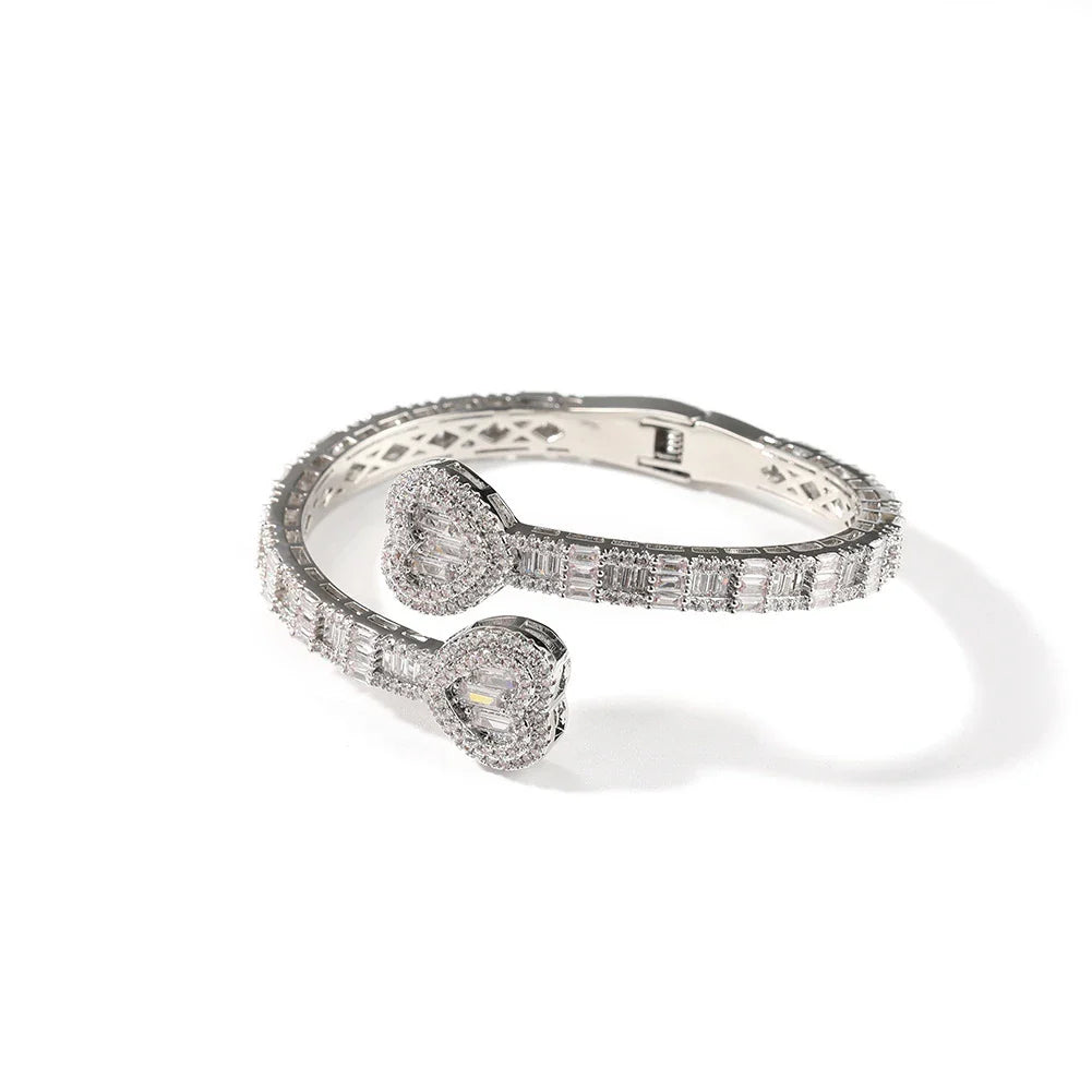 Elegant geometric diamond bracelet with spring buckle closure in gold, silver, and rose gold finishes