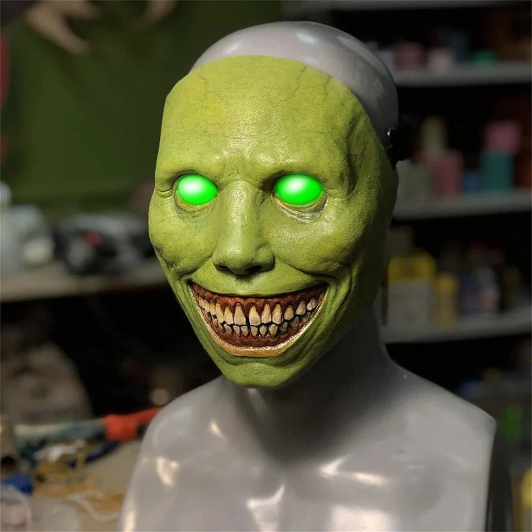 A white-eyed demon mask made of environmentally friendly latex, perfect for Halloween parties and trick-or-treating.