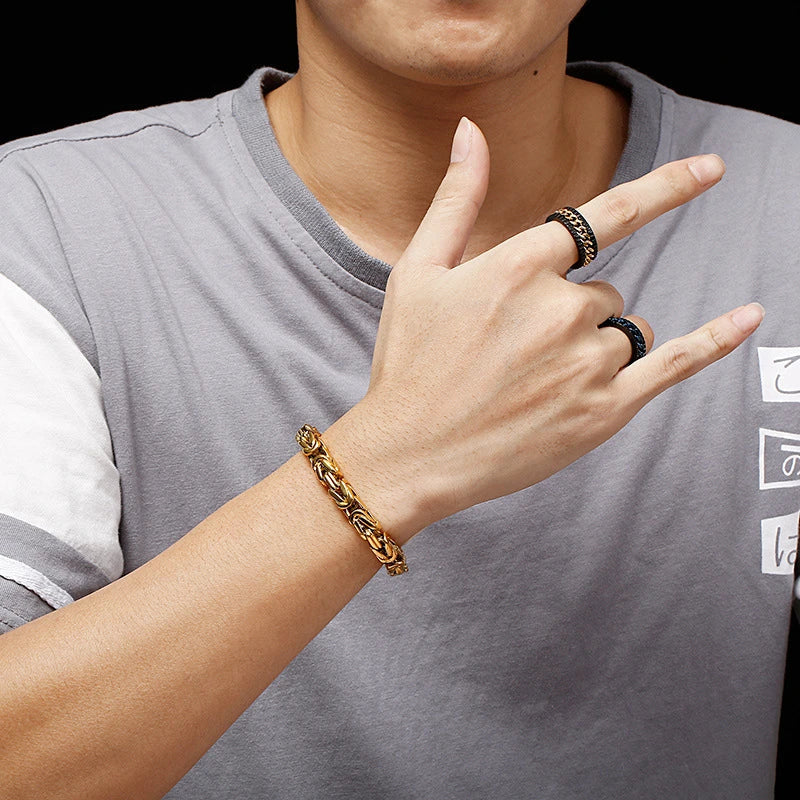 Stylish stainless steel square chain bracelet with an electroplated finish, designed for the modern gentleman