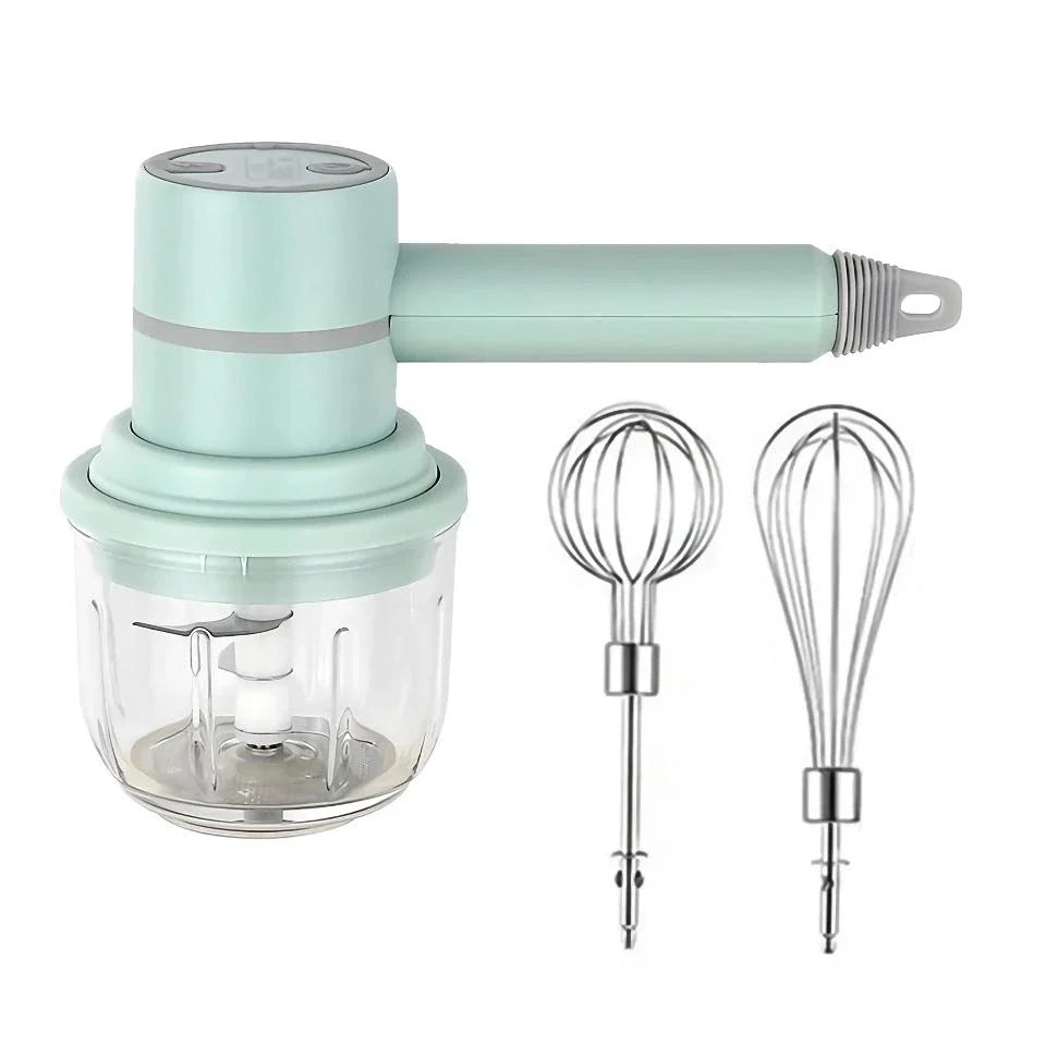 Versatile 3-in-1 Wireless Egg Beater and Garlic Chopper - Powerful 20W Motor, 3 Speed Settings, Rechargeable Design