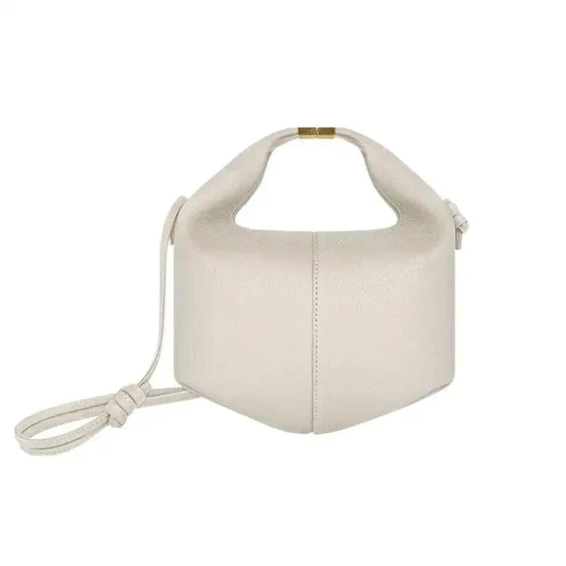 Elegant and Versatile Leather Dumpling-Shaped Tote Bag in White Colour