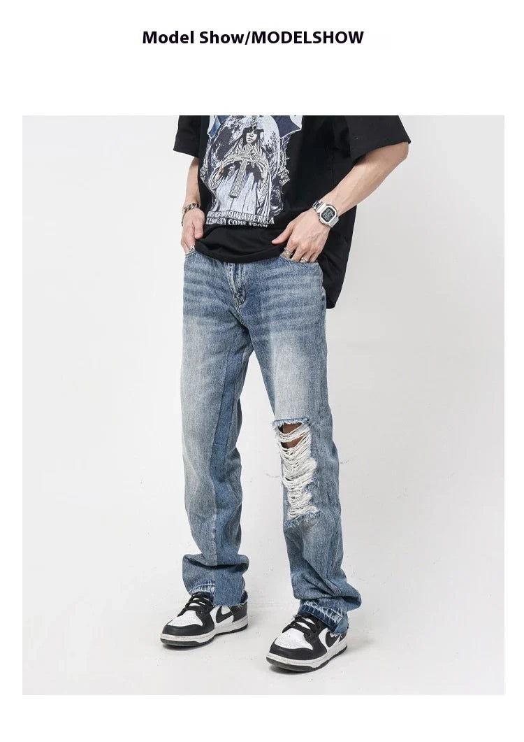Premium British men's straight relaxed fit jeans in a vibrant blue colour