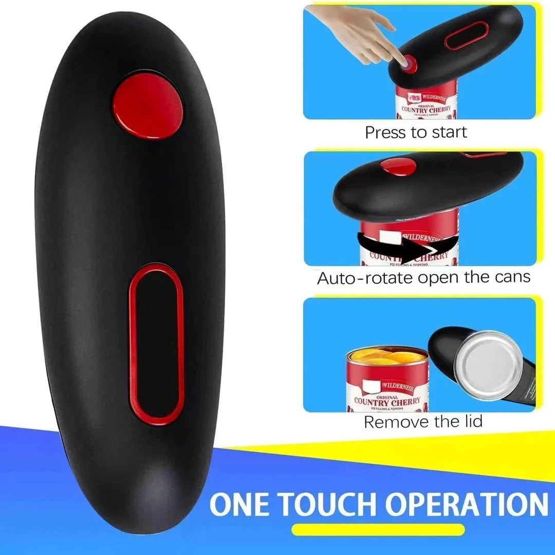 Compact Automatic Can Opener with One-Button Operation, Safe Cutting Mechanism, and Versatile Design for Opening Cans, Jars, and Bottles