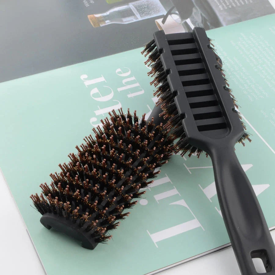 Premium black detangling hair brush with ergonomic long handle for smooth, tangle-free hair and healthy scalp