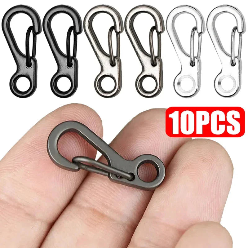 Premium 10-pack of Mini Spring Backpack Clasps made from durable aluminium alloy for secure outdoor and everyday use