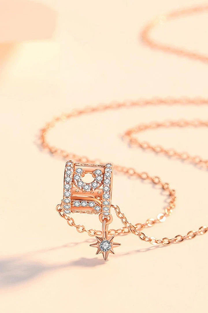 Rely On Fate Cubic Zirconia Pendant Necklace in 925 Sterling Silver, Minimalist Star Design, Adjustable Chain