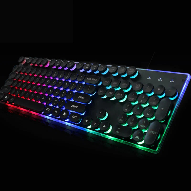 Radiant crystal-like illuminated wired keyboard and mouse combo with sleek, modern design and vibrant backlighting