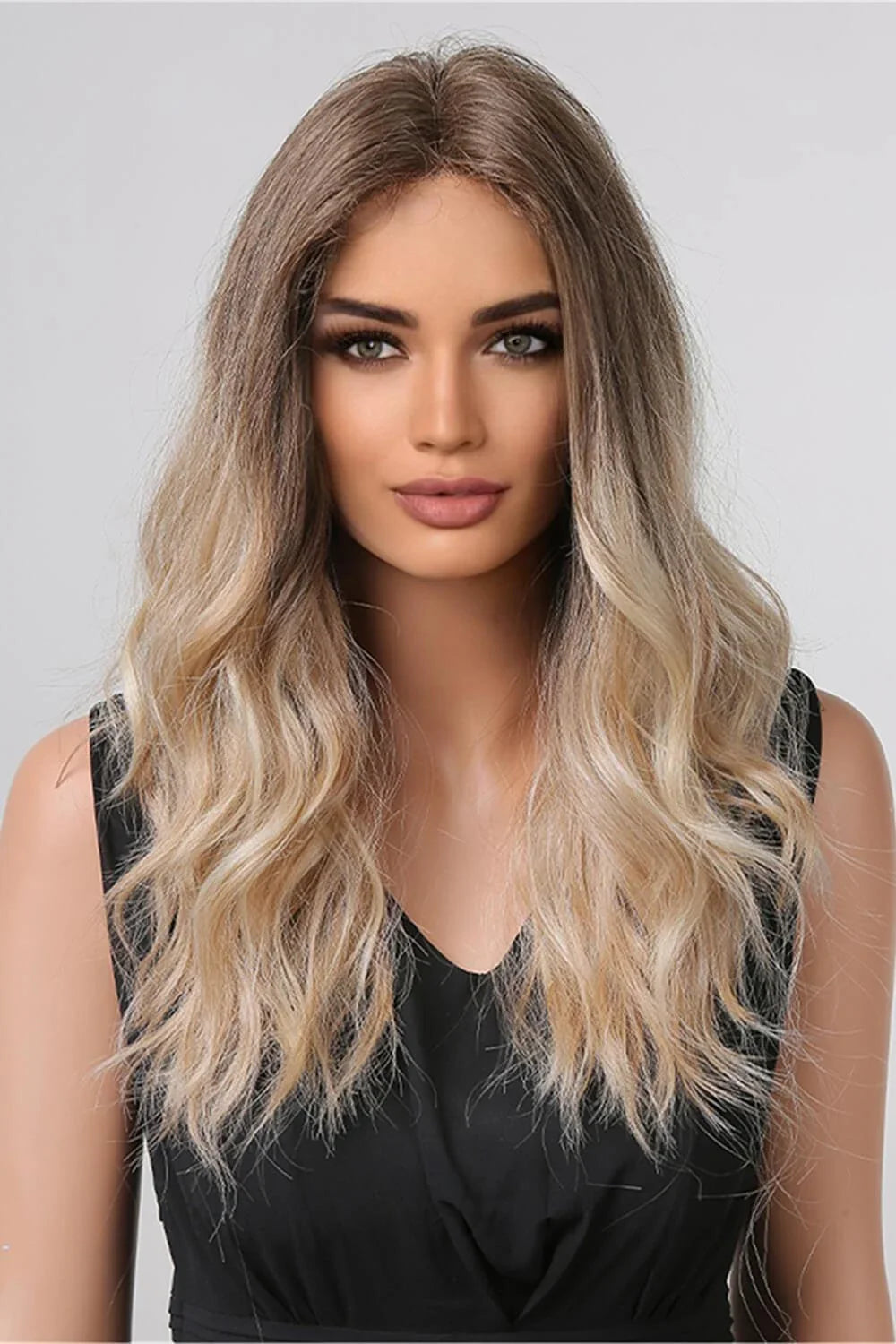 Luxurious 13x2 inch lace front wig with 24-inch waves in a natural-looking ombre colour