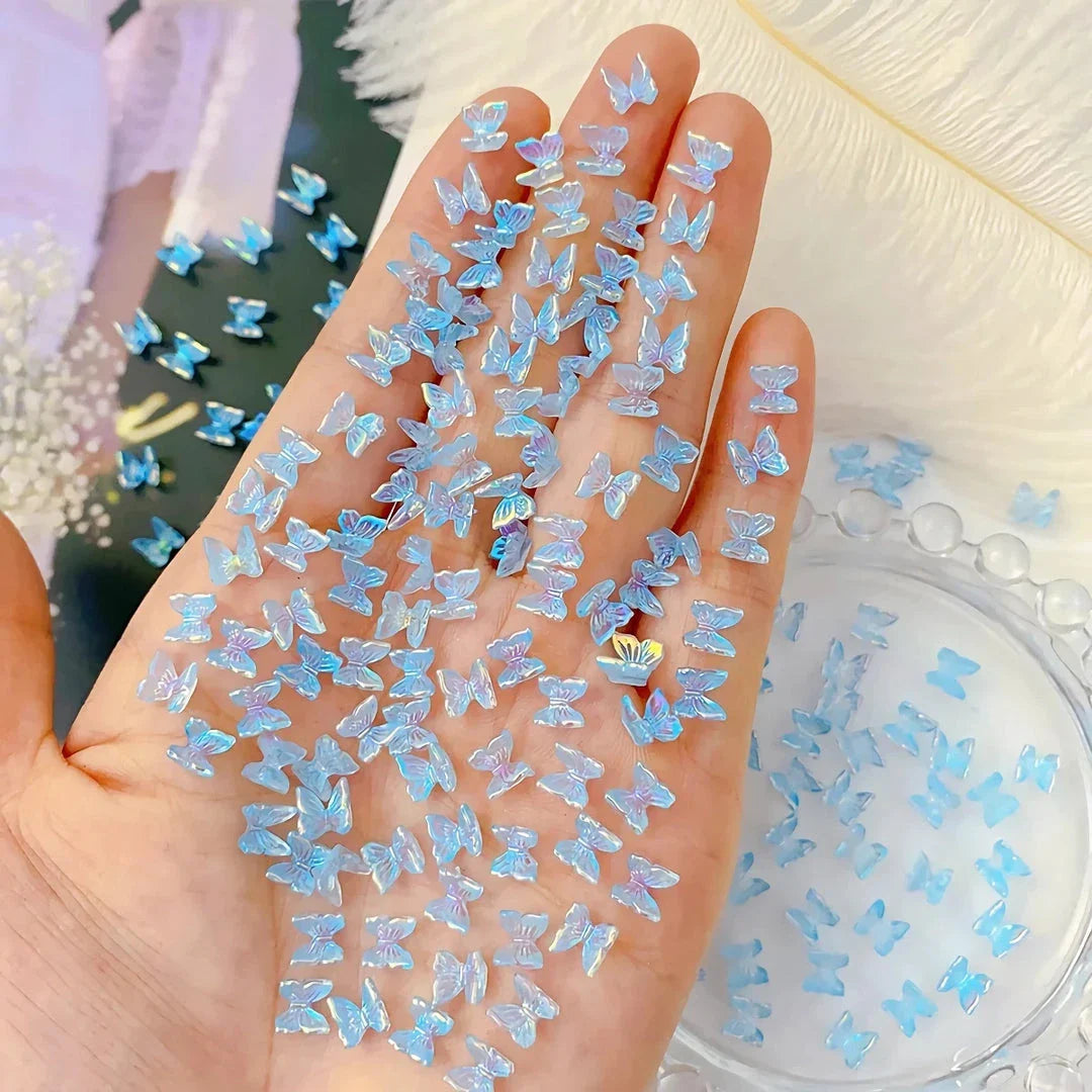 Captivating Aurora Butterfly Nail Charms with a mesmerising reflective effect, perfect for elevated DIY nail art