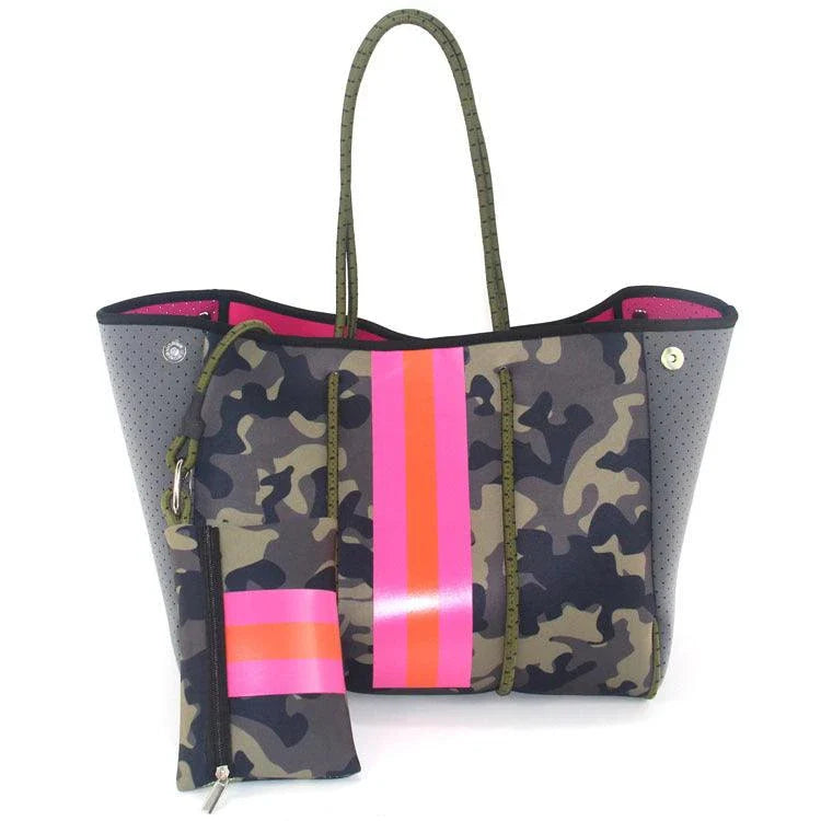 A neoprene beach bag in a stylish design, perfect for British summer adventures at the coast