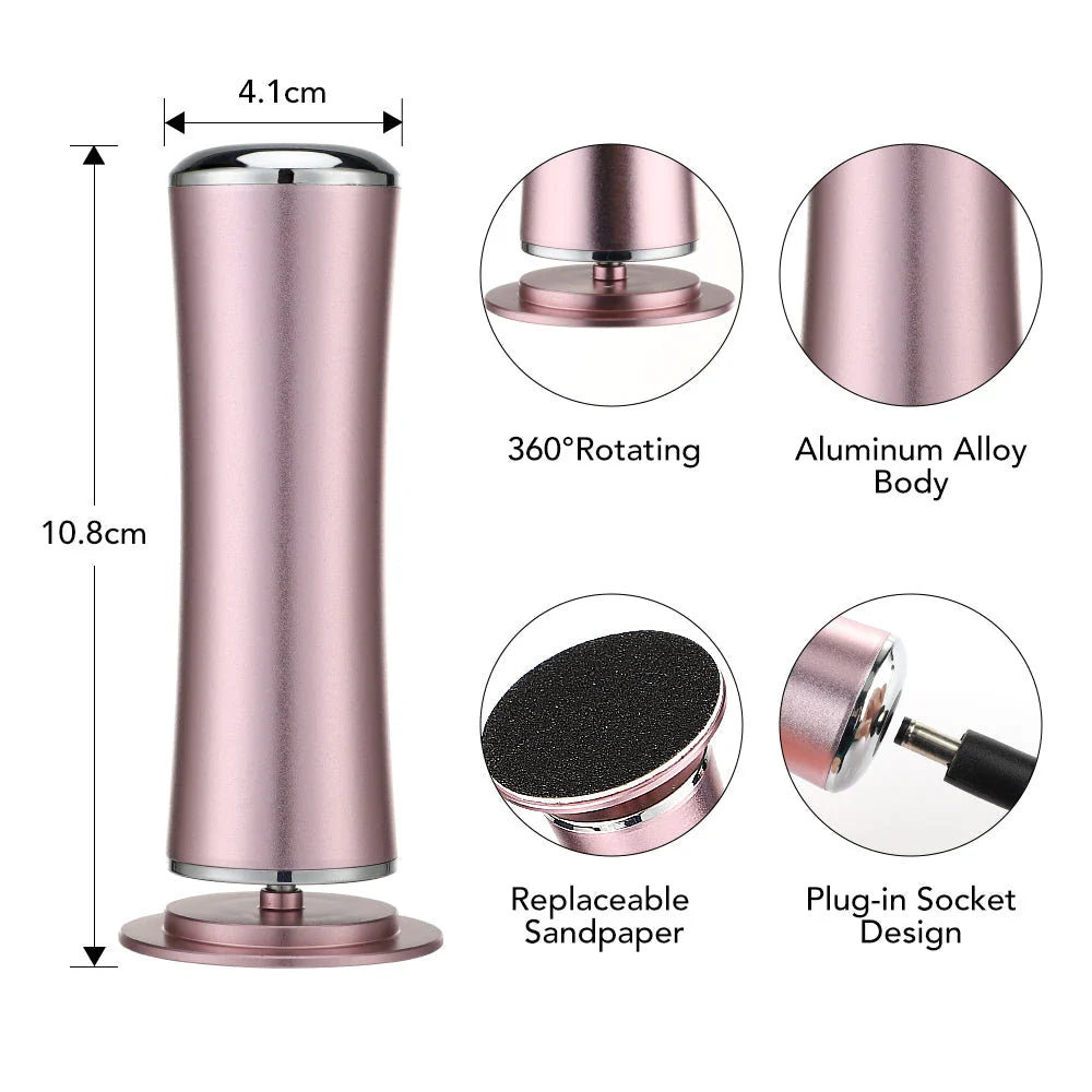 Rechargeable electric foot file pedicure machine with adjustable speed and replaceable sanding papers for efficient callus removal and salon-quality foot care at home