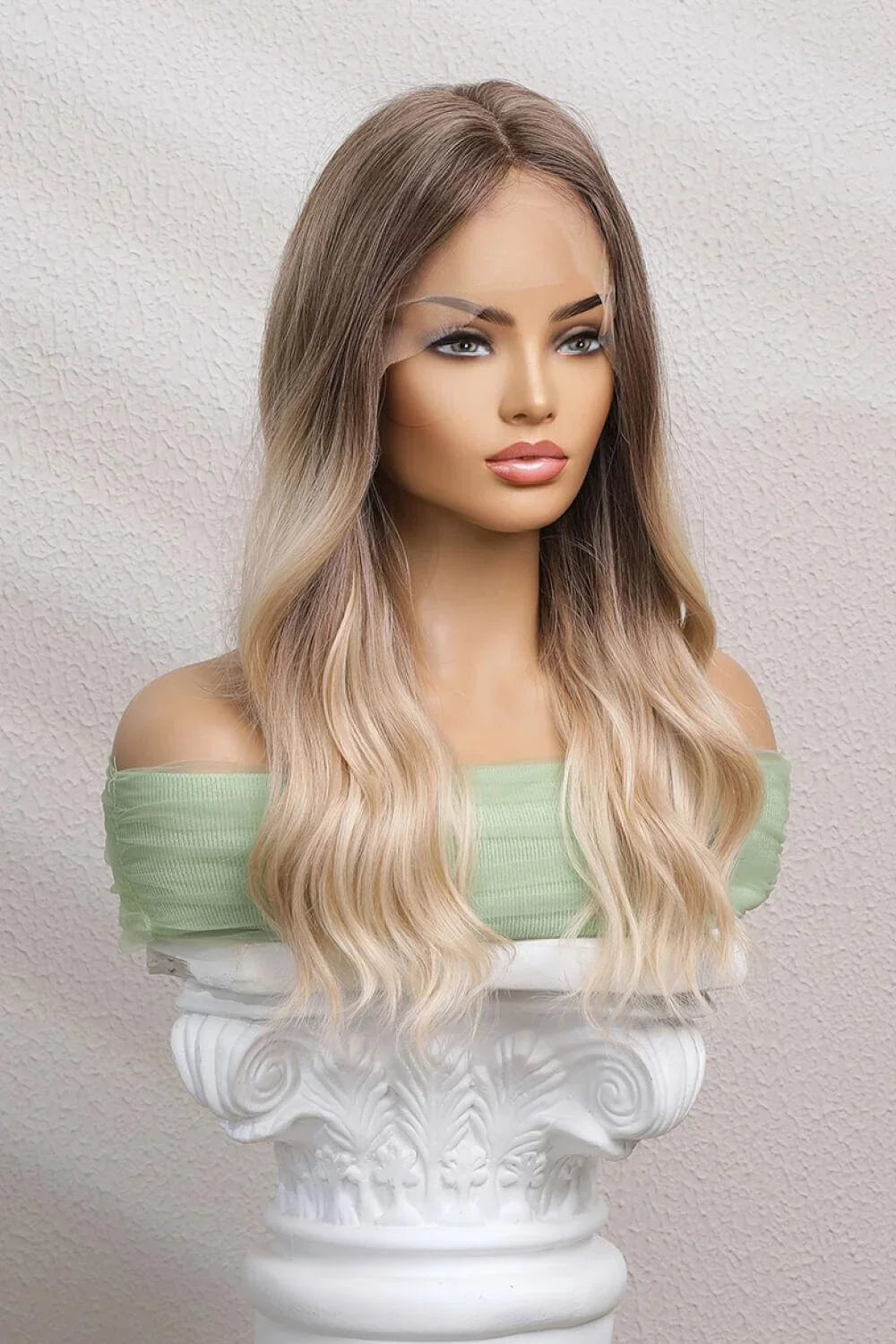 Luxurious 13x2 inch lace front wig with 24-inch waves in a natural-looking ombre colour