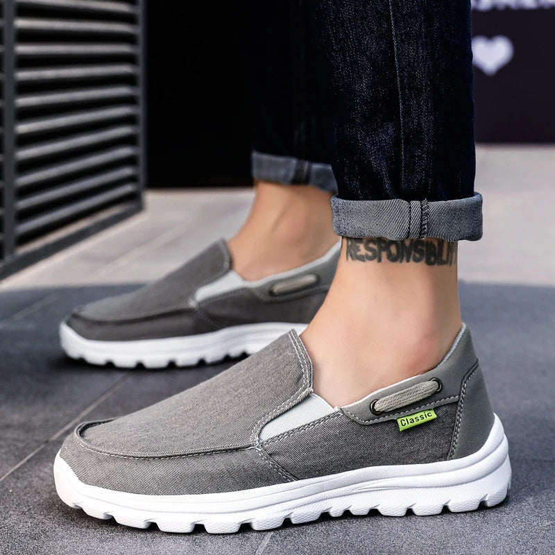Premium denim canvas casual trainers with extra-wide fit and flexible, lightweight construction