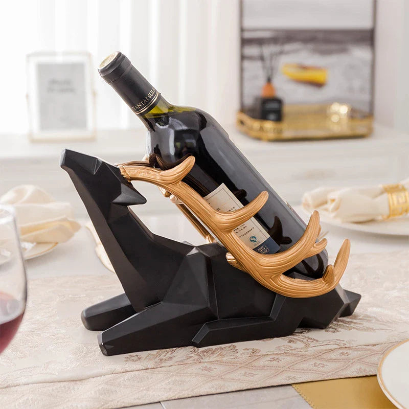 Elegant Nordic-style wine rack with deer decoration, made of high-quality resin for a sleek and durable design