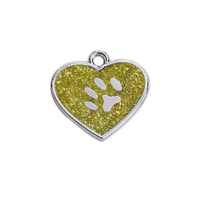 Elegant glittering cat identification tag made of metal with sparkling sequins for a stylish and safe accessory
