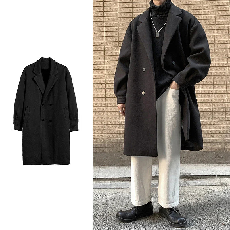 Elegant and Warm Oversized Long Coat in premium polyester fabric with suit collar and double-breasted closure
