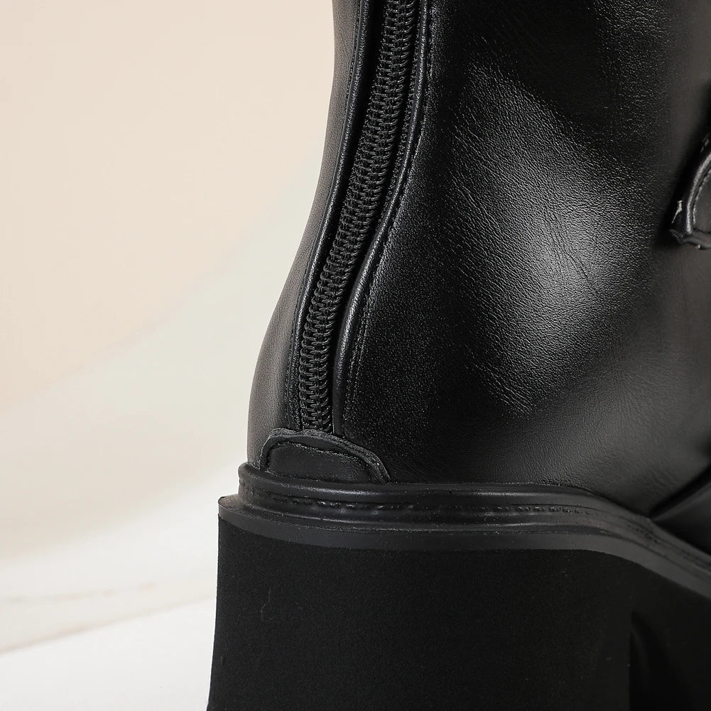Premium middle-tube motorcycle boots with durable polyurethane soles, waterproof platform, and artificial short plush lining for exceptional comfort and style.