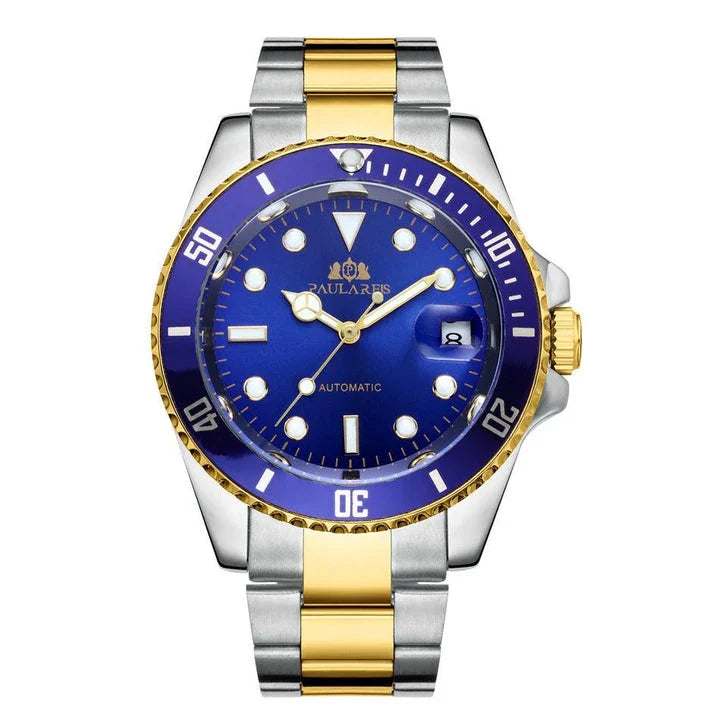 Elegant automatic watch with luminous hands and indices, showcasing British watchmaking excellence