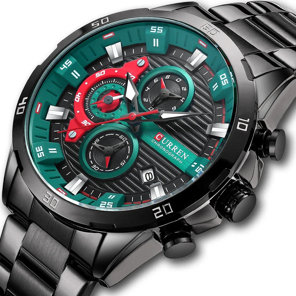Premium stainless steel quartz watch with multi-hand design, durable construction, and sleek appearance