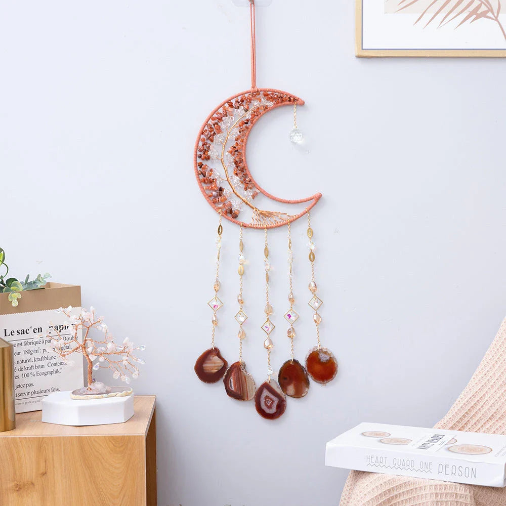 Mesmerising Moon Agate Crystal Pendant Dream Catcher with a stunning array of colourful agate crystals
