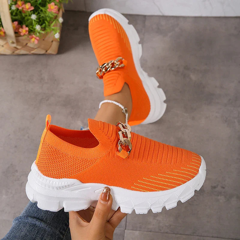 Stylish mesh trainers for women with a breathable, comfortable design and chunky muffin heel