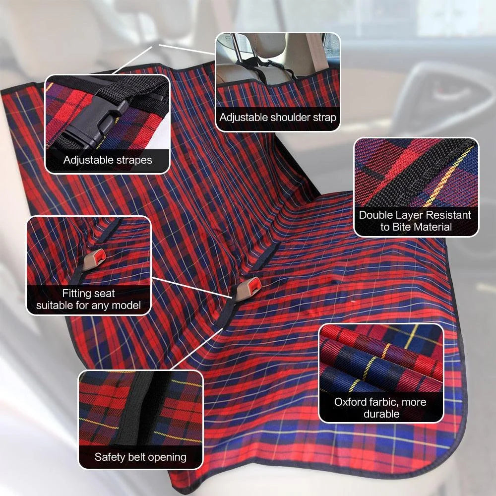 Stylish plaid pattern car seat cover for dogs, made of durable nylon to protect car upholstery