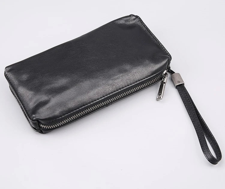 Retro Casual Men's Top Leather Wallet in Premium Cow Leather with Zipper Closure and Polyester Cotton Lining