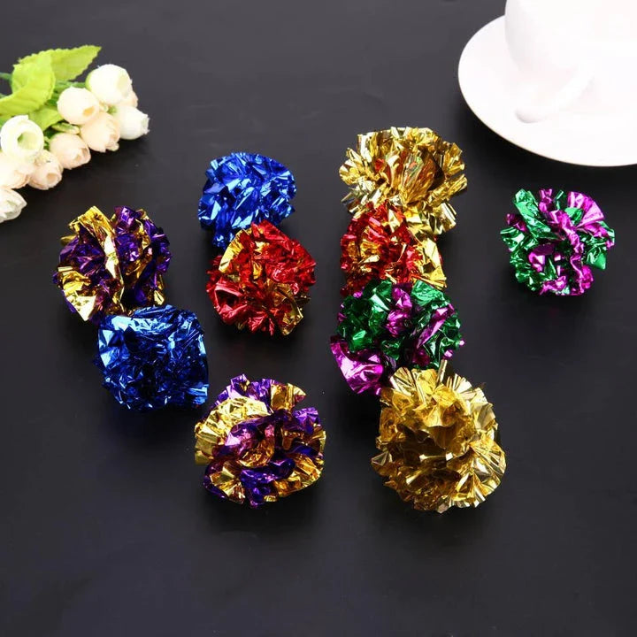 Premium multicolour crinkle balls made of foil paper, designed for cats to play and enjoy