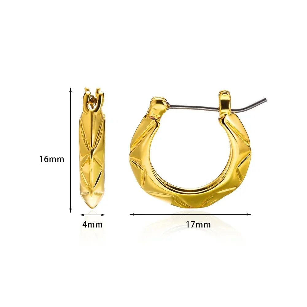 A pair of gold-toned stainless steel hoop earrings, showcasing a classic and sophisticated design