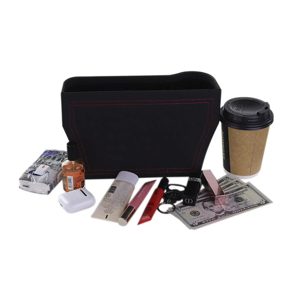Dual Car Seat Organiser Set with various compartments and storage spaces for keeping car essentials organised