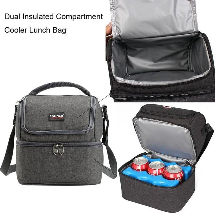 Premium insulated cooler bag with dual compartments for chilled drinks and snacks, made from durable Oxford cloth in a range of stylish colours.