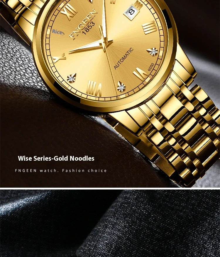 Premium automatic mechanical watch with leather strap, featuring a stainless steel case, luminous hands and markers, and a stylish British-inspired design