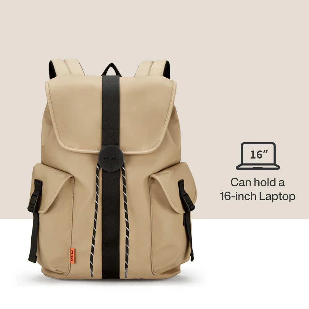 A stylish and versatile 16-inch laptop backpack with a padded compartment, water-repellent fabric, and breathable mesh design