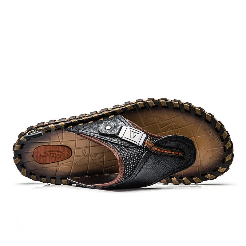 Premium handcrafted men's leather sandals and slippers in black and brown colours