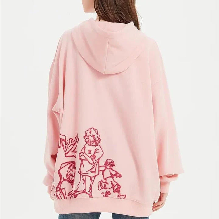 Vibrant Harajuku-inspired anime graphic hoodie with loose, comfortable fit and full-length sleeves