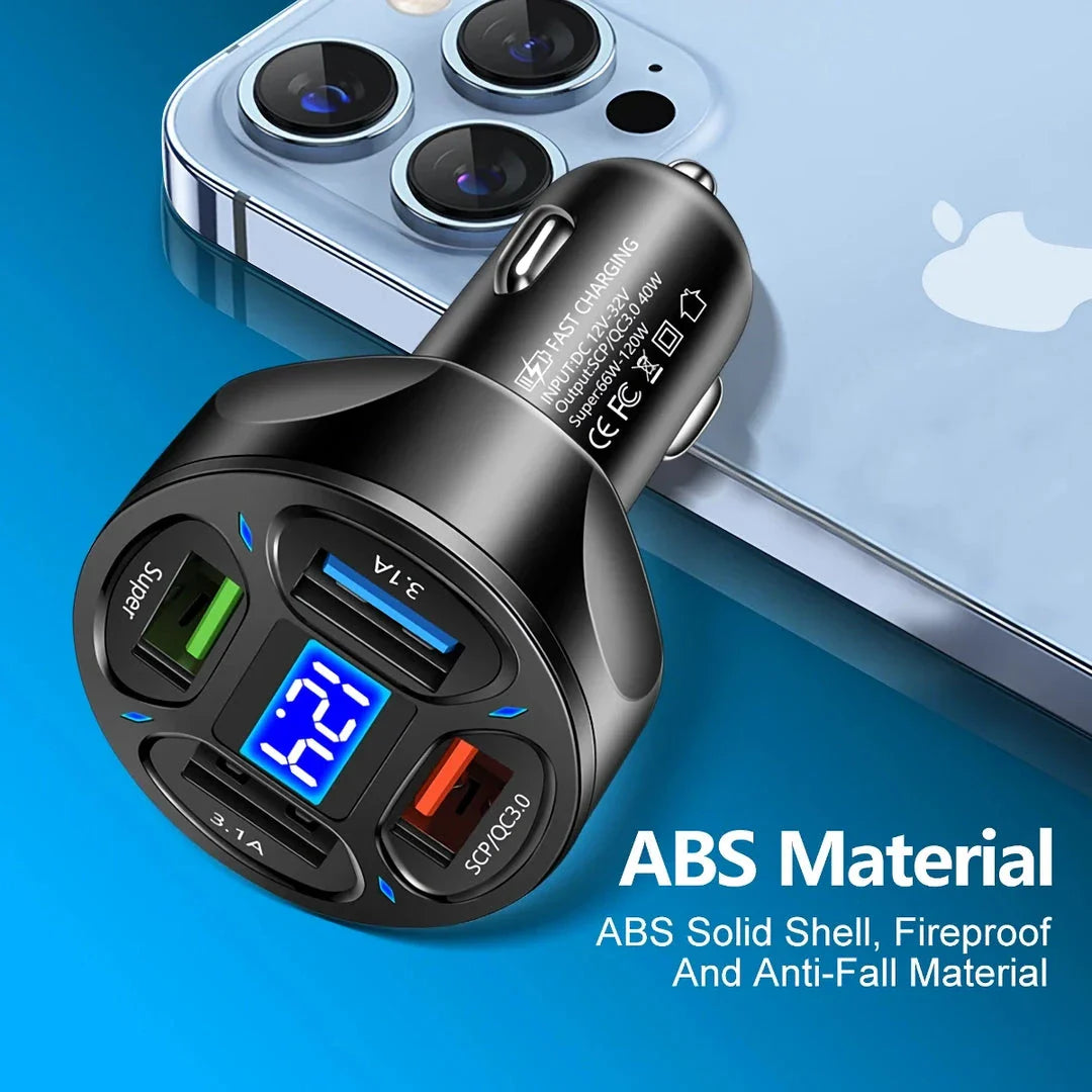 Trendha 3-Port USB Car Charger with Quick Charge 3.0 technology for fast, efficient charging on the road