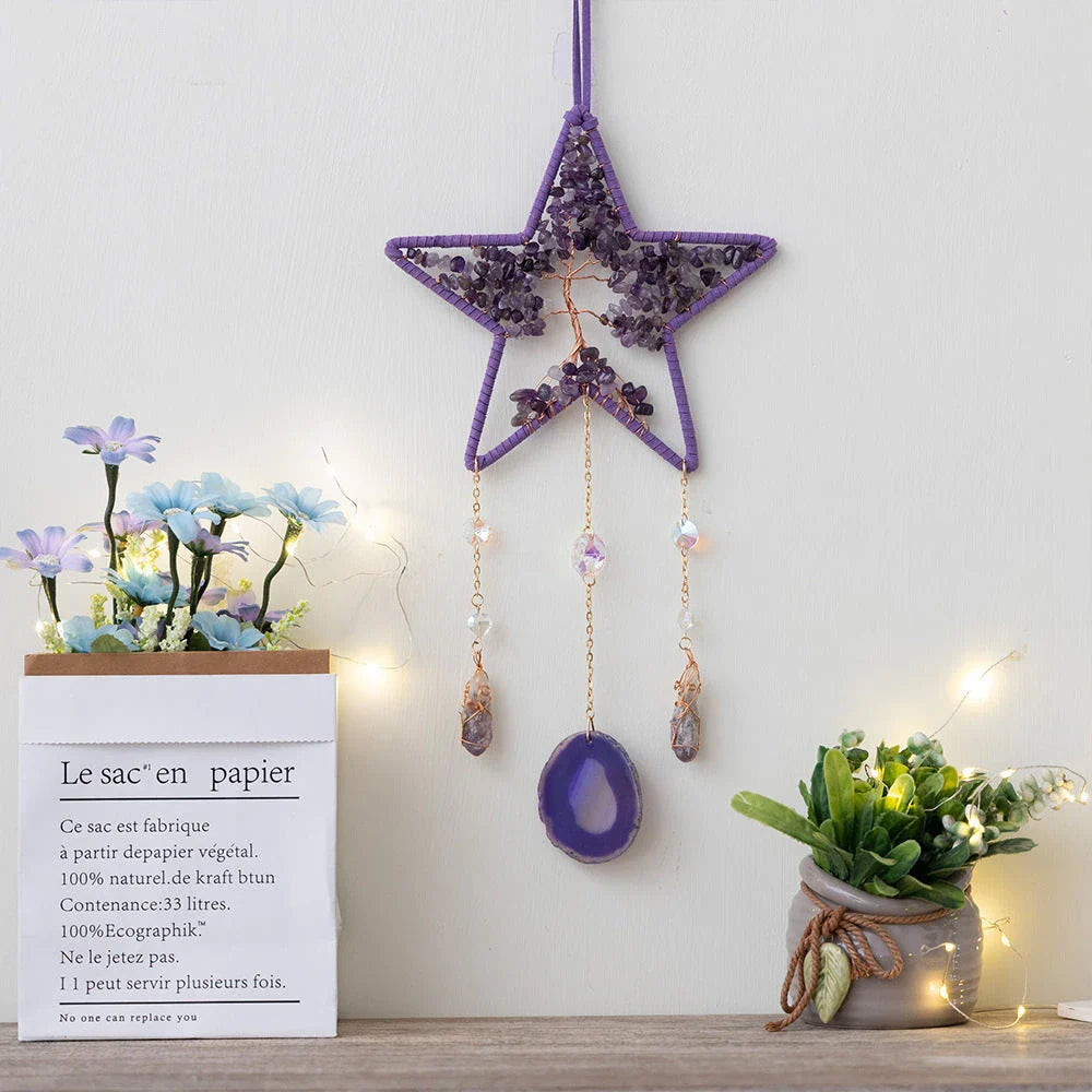 Mesmerising Moon Agate Crystal Pendant Dream Catcher with a stunning array of colourful agate crystals