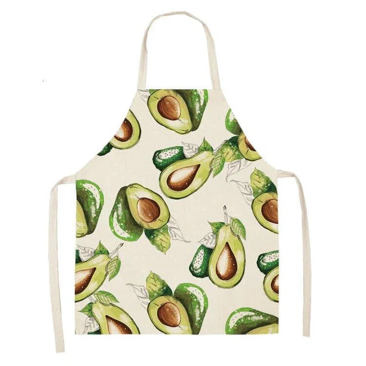 Stylish avocado-printed apron for British home cooks and bakers to protect their clothes while adding a touch of personality to the kitchen