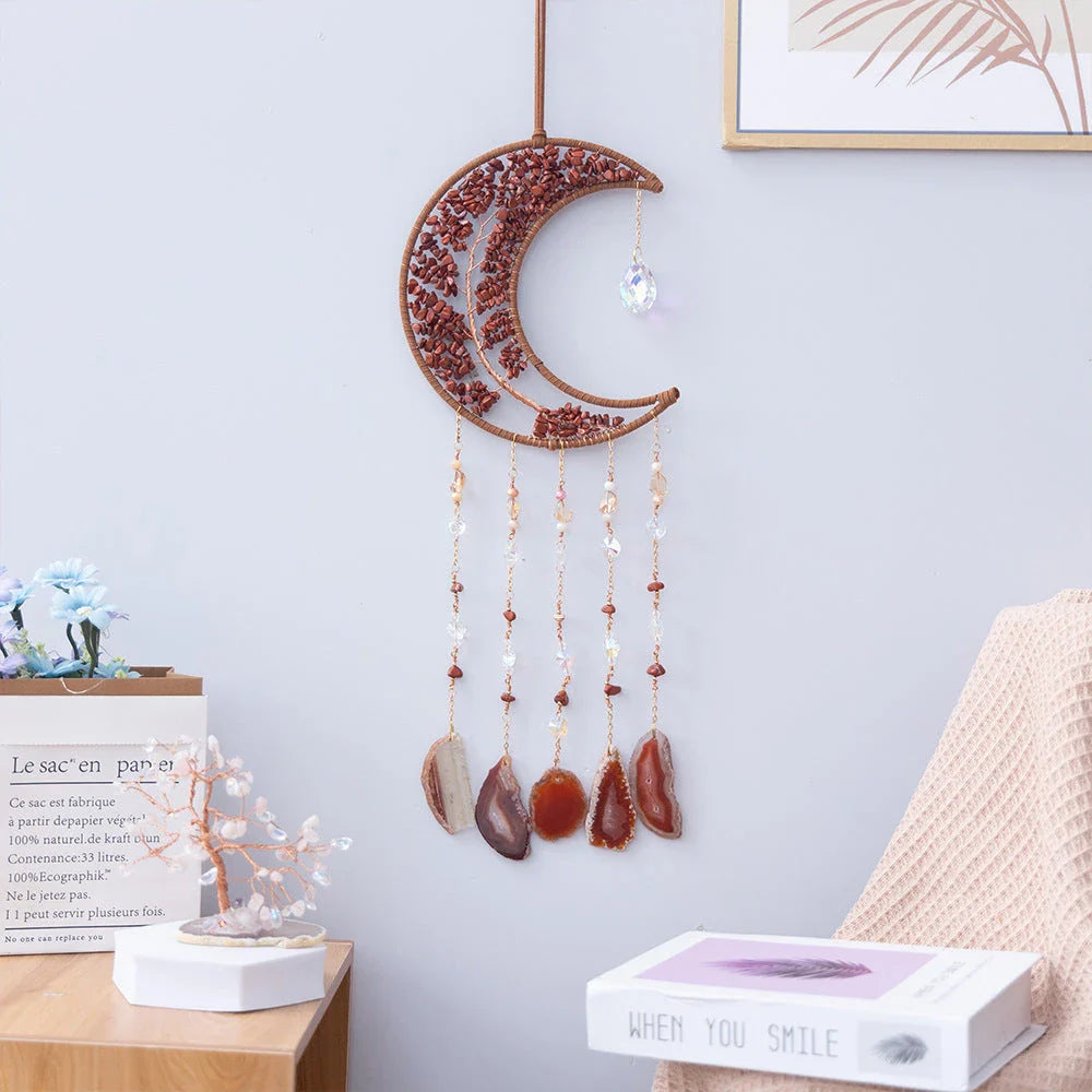 Mesmerising Moon Agate Crystal Pendant Dream Catcher with a stunning array of colourful agate crystals