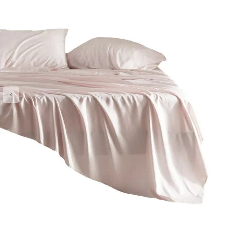 Bamboo fibre bedding set with fitted sheet, pillowcases, and solid colour design