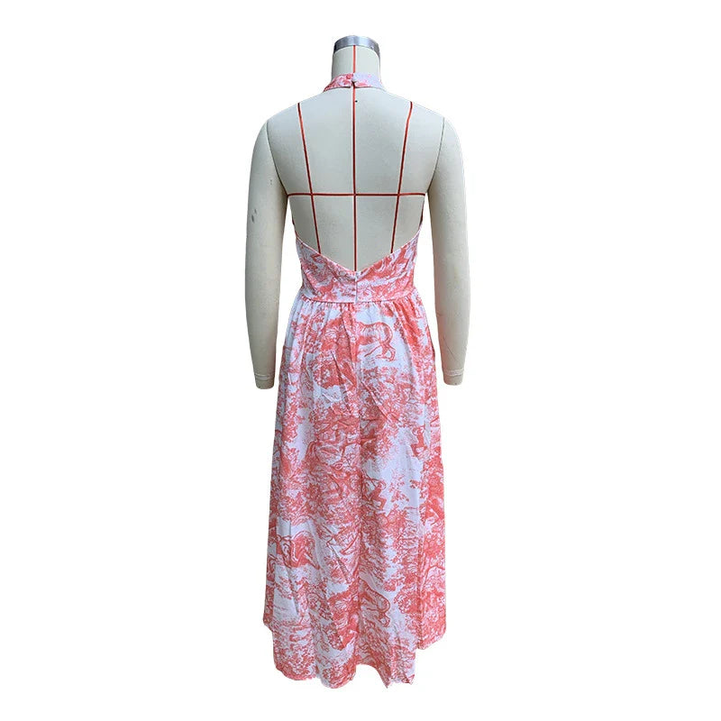 Sophisticated and versatile mid-length backless dress in a vibrant pink hue, featuring an A-line silhouette and convenient side pockets.