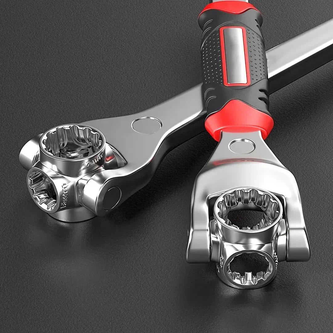 A versatile 52-in-1 socket wrench tool with a red finish, designed for comprehensive fastening needs and multipurpose functionality.
