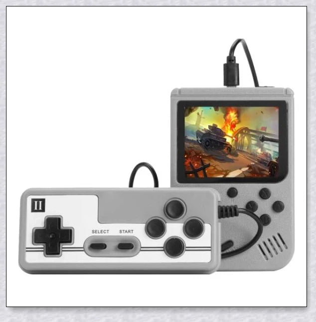 Tinytendo mini gaming console with 500 built-in retro games, compact and portable design, vibrant display, and long-lasting battery life.